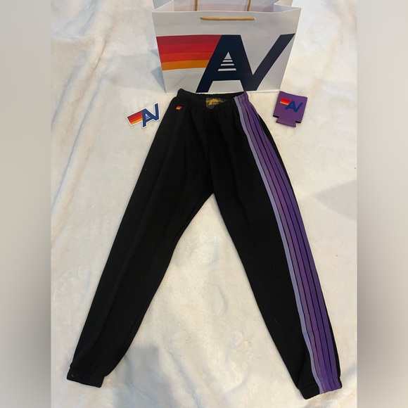 Aviator Nation Pants - - New with tag Aviator Nation Women’s 5-Stripe Sweatpants Black//Purple  XS